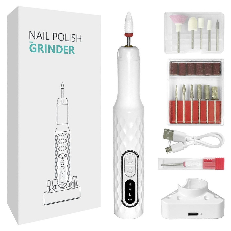 15000RPM Electric Nail Drill USB Rechargeable Electric Nail File Manicure Pedicure Nail Polisher White