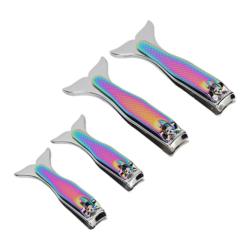 4-pack Stainless Steel Fishtail Design Nail Clippers, Electroplated, Precise Cutting, Long Handle, Portable