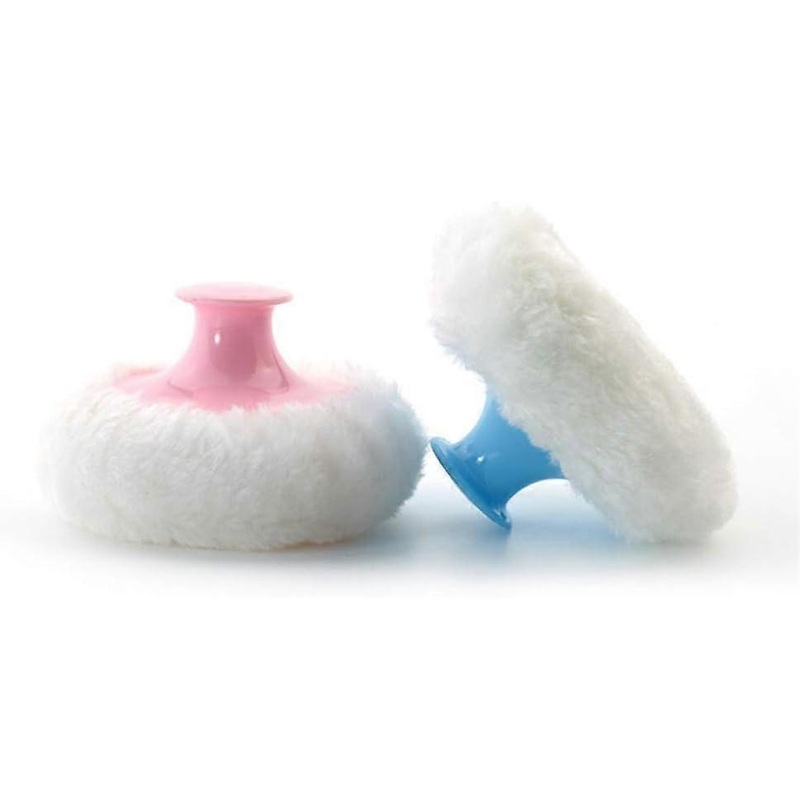 4pcs Short Handle Body Powder Puffs Ultra Soft Large Round Velour Smooth Loose