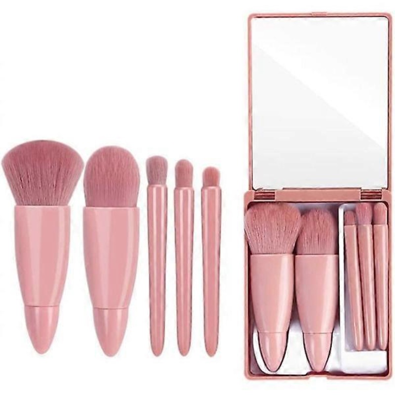 5-piece eyeshadow foundation makeup brush set with mirror.