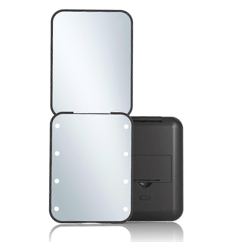 Compact Mirror, Portable Makeup Mirror 23 x 18 x 3.8 cm with 8 LED lights, black
