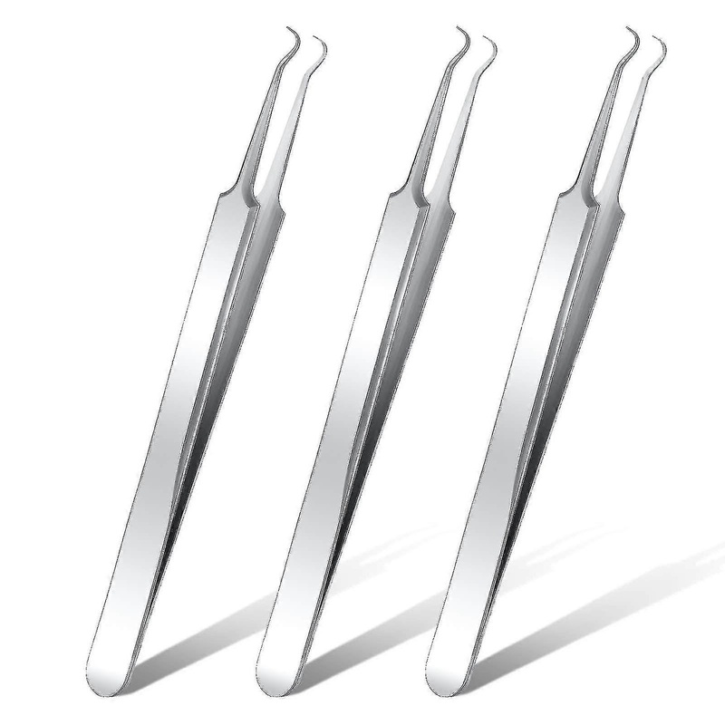 3pcs Blackhead Tweezer Stainless Steel Pimple Tweezers Extractor Tool Curved Tweezer Skin Blackhead Remover Tools