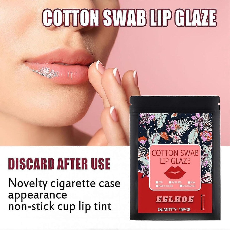 Cotton Swab Lip Glaze, Waterproof Non-Stick Lip Tint Cotton Swab, Cigarettes Lipstick Cotton Swabs Matte Finish Lip Glaze Tattoo Lipstick Cotton Swab