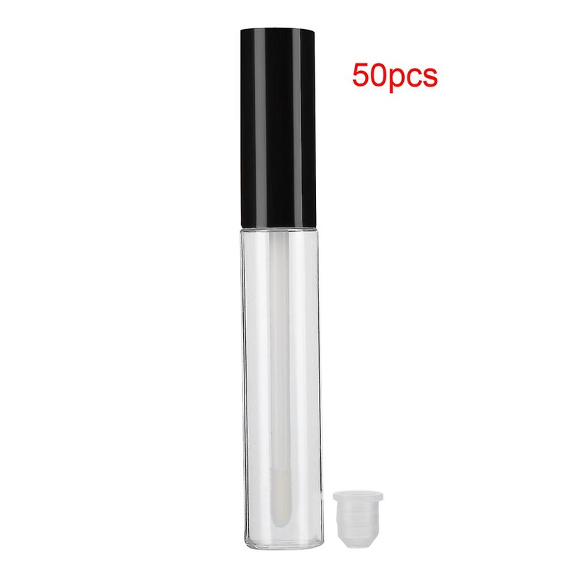Empty Refillable Lip Balm Bottle, Clear Cosmetics Tubes for Lip Gloss, Non-toxic Safe Eco-friendly, 50Pcs Refillable Lip Gloss Containers with Black