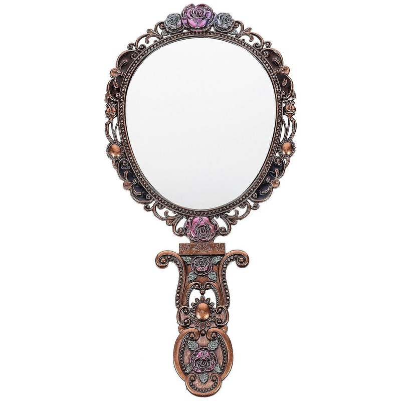 Vintage Metal Handle Mirror Lady Portable Mirror Cosmetic Mirror Foldable Mirror