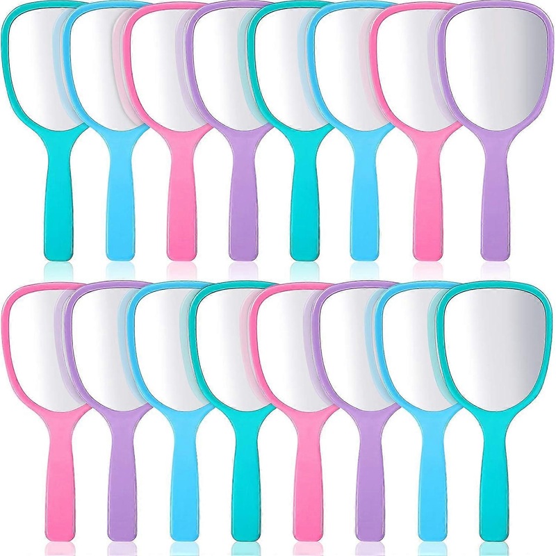 16 Pieces Handheld Hand Mirrors Travel Makeup Mirrors Handheld Vanity Mirrors with Handle, 4 Colors, 3.15″ Wide, 7.09″ Long