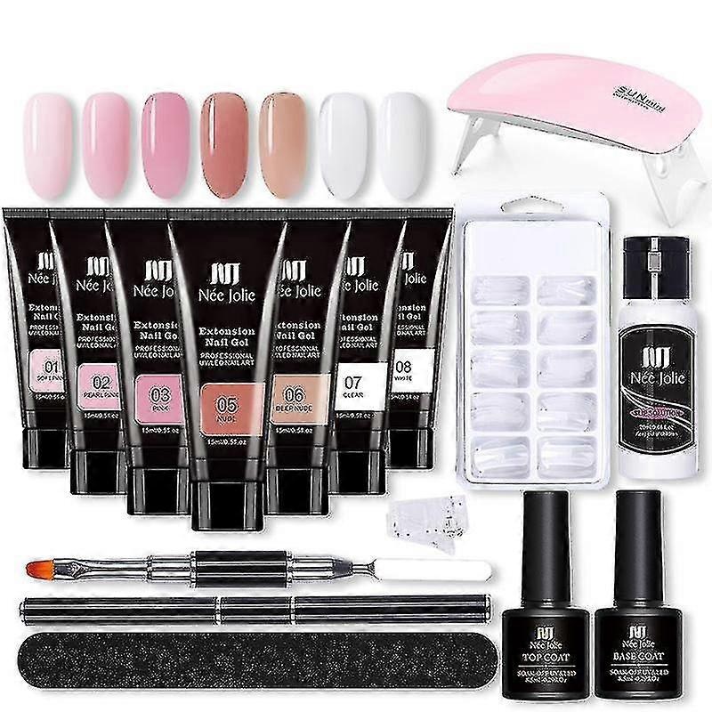 -extension Gel Nail Kit – Nail Enhancement Gel 7 Colors Pink Nude All In One Kit With Nail Lamp