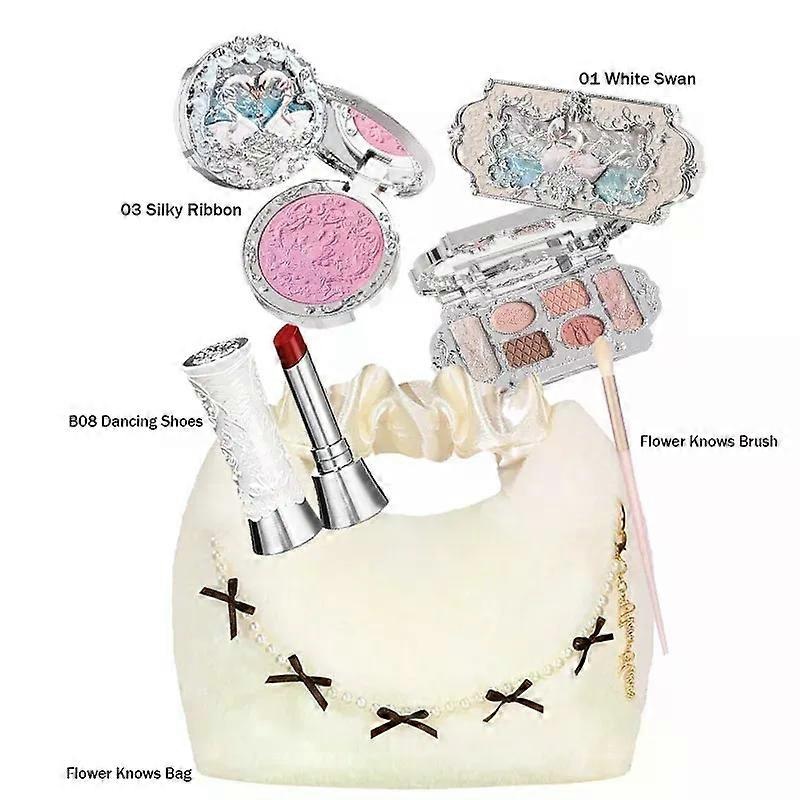 Gaibosi Makeup Flower Knows Set Swan Ballet Series Six Color Eyeshadow Palette Embossed Blusher Shine Lipstick Kit With Bag All In