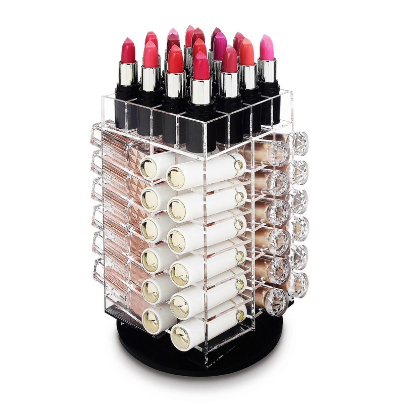New,suitable Premium Acrylic  Rotating  Cosmetic Lipsticks Tower Organizer for 64 Lipsticks, Spinning Lipgloss Stor