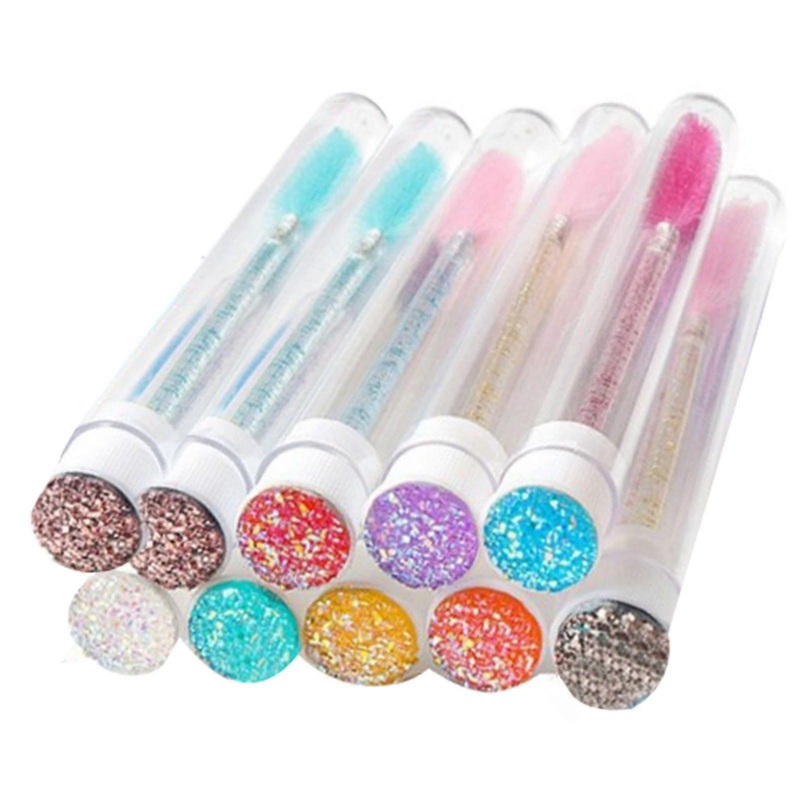 Travel-Friendly Makeup Tool, Crystal Glitter Handle Disposable Mascara Wands, Useful For Lashes, Eyebrows, Excess Mascara Removal, Protective Tube