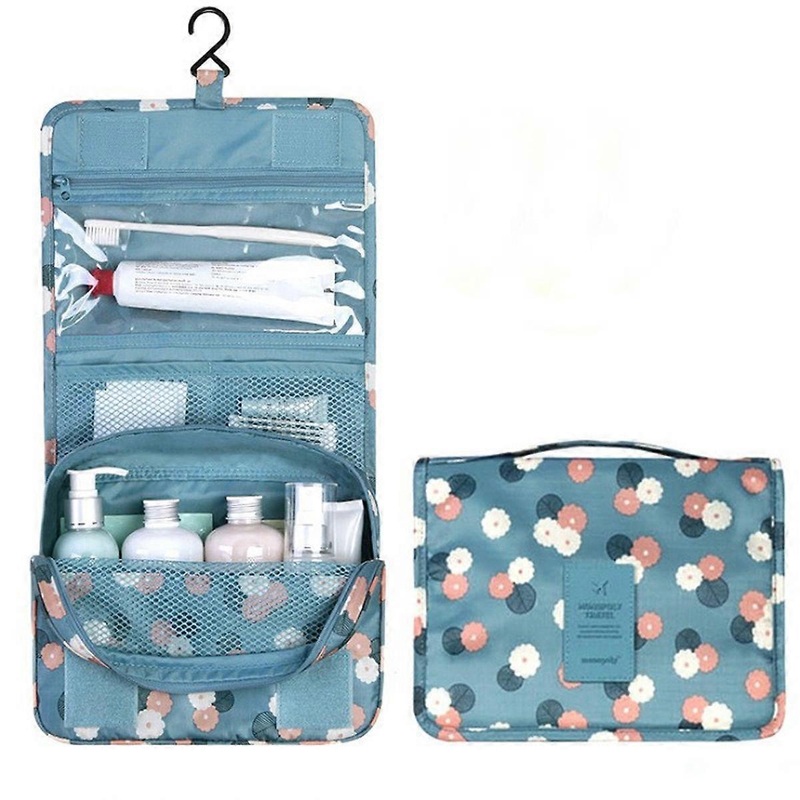1 pcs Hanging Toiletry Bag – Large Cosmetic Makeup Travel Organizer for Men & Women with Sturdy Hook -blue flowers