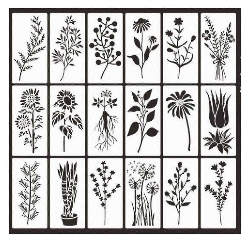 18-Piece Nature Flower Stencil Set for DIY Fabric Painting and Crafting