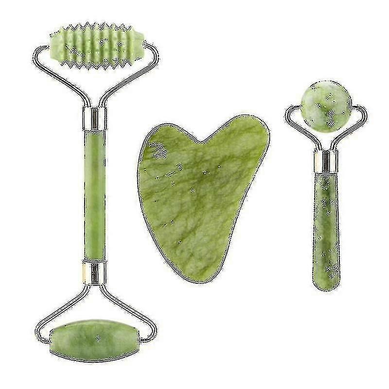 3 In 1 Facial Massage Roller Guasha Board Kit Double Heads Jade Stone Face Lift Skin Relaxation Ming Gua Sha Beauty Tool