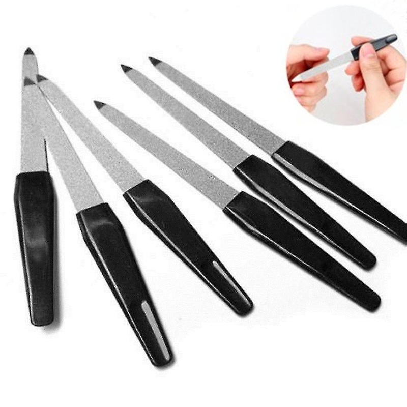 5pcs Metal Double Sided Nail Files Black Handle Manicure Sharpening Nail Grooming Beauty Pedicure @bugu
