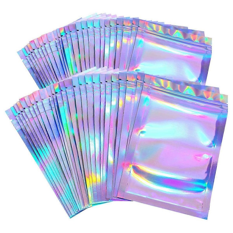 Coloured Mylar Bags, Versatile Holographic Resealable Storage Bags for Candy, Soap, Jewelry, Electronic Accessories, Grains, Cosmetics, Nuts, 7.5 X