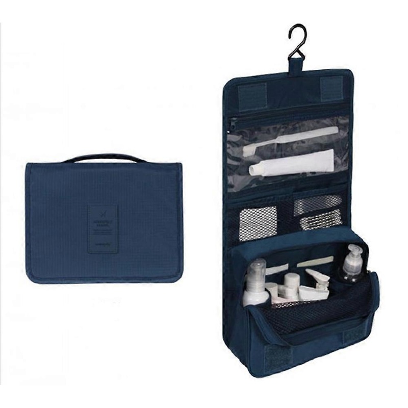Hanging toiletry bag, foldable travel toiletry bag with carrying handle, multifunctional toiletry bag, blue