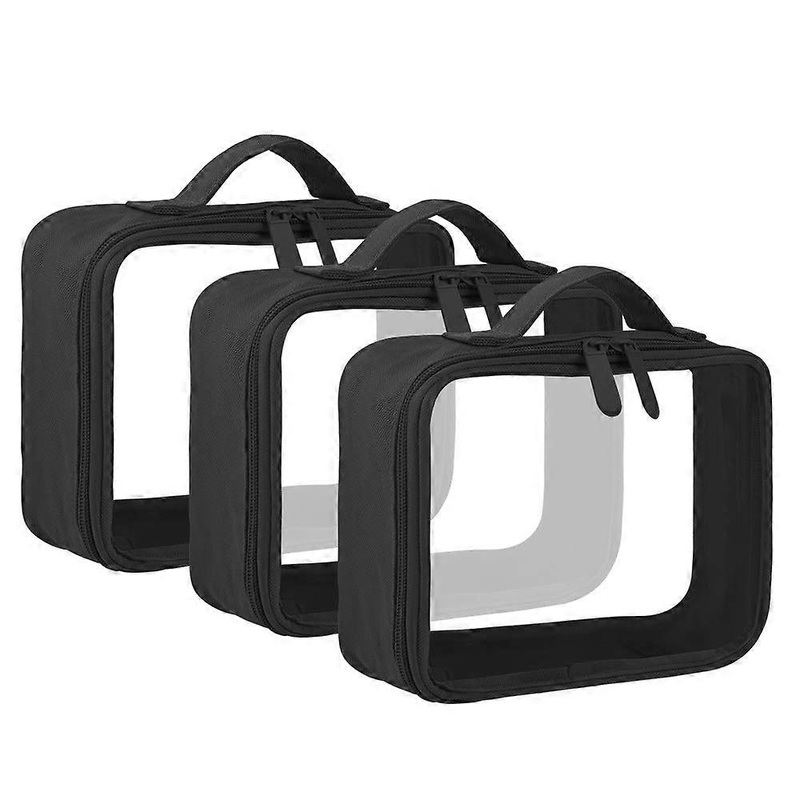 TSA Approved Toiletry Bag with Handle Strap, Transparent Travel Liquid Toiletry and Makeup Organizer, Black 3-Pack (Same Size)