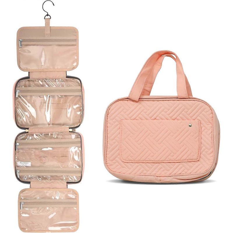 Waterproof Toiletries Makeup Bags with Hook, Large Cosmetic Organizer Ladies, for Full Sized Container Pink