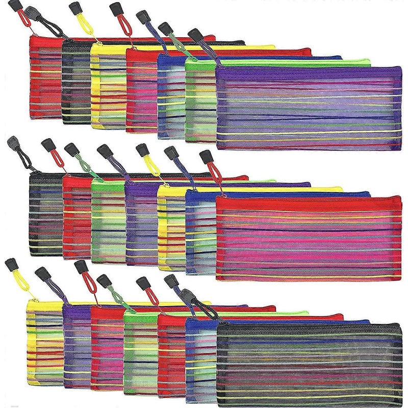 21 Pcs 7 Colors Zipper Mesh Pouch To Storage Stationery Supplies Cosmetics Travel Accessor Acsergery Gift