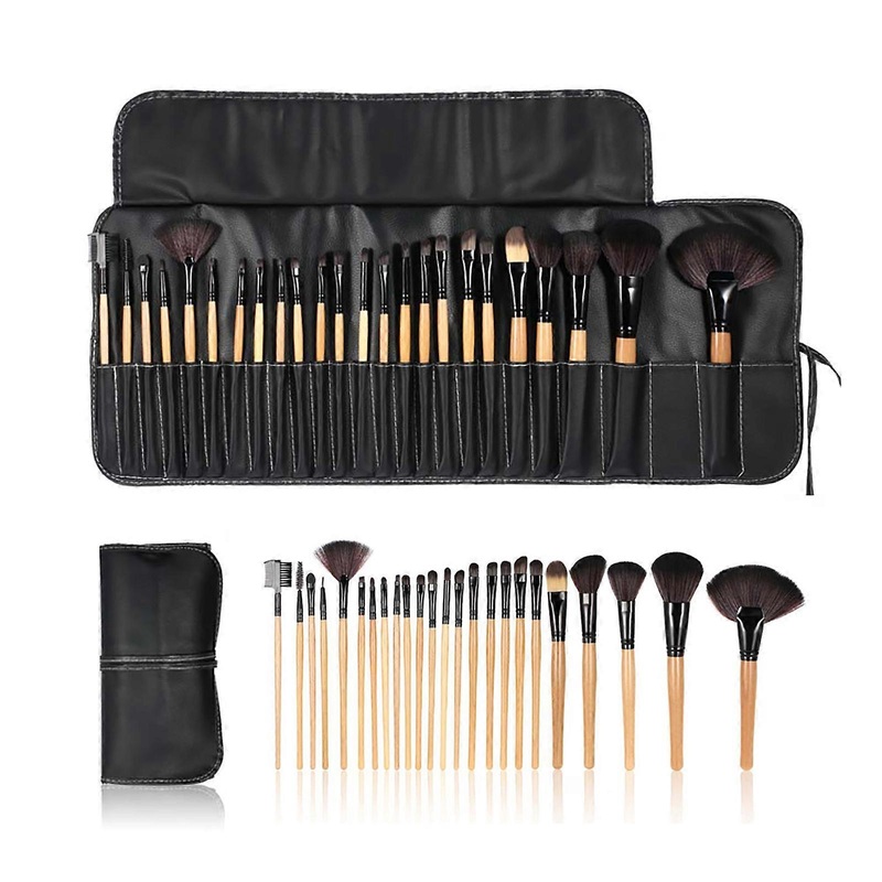 24Pcs Professional Makeup Brush Set Essential Cosmetic Make Up Brushes Kit Powder Brush Eyeshadow Eyeliner Eyebrow Brush+ Pouch Bag Case Black