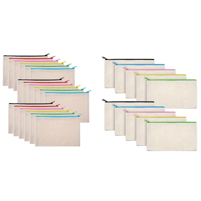 28pcs Canvas Makeup Bag Cosmetic Bag Toiletry Pouch Pen Coin Bag with Zipper – 10pcs color & 18pcs B