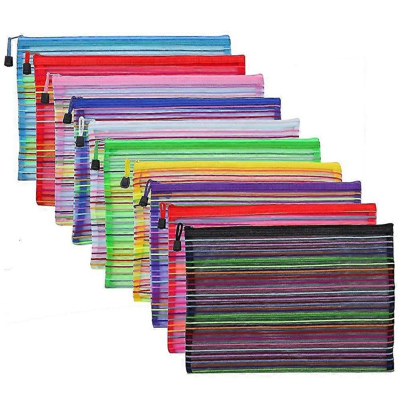 10 PCS 10 Colors A4 Zipper Mesh Pouch for Stationery Cosmetics Travel Storage