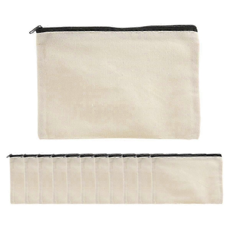 12 Pack Canvas Zipper Bags, Blank DIY Craft Pouches for Travel Cosmetic Makeup Bags, Pencil Case, P