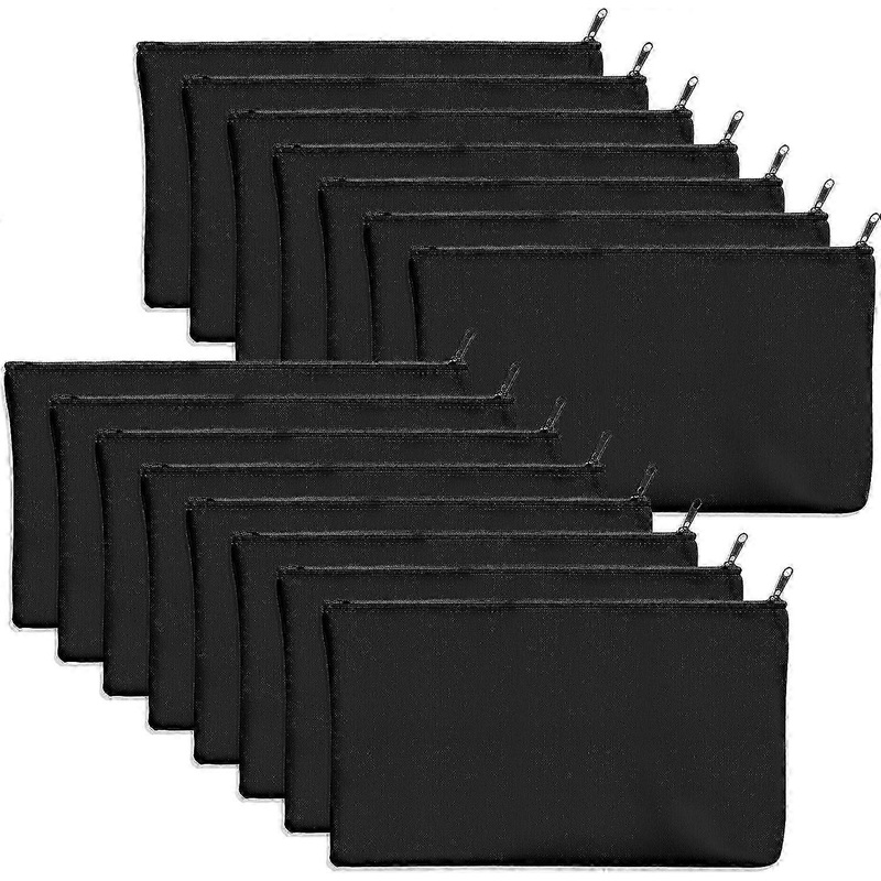 15 Pack Black Cotton Zipper Storage Bags for Cosmetics (21 x 13 cm)