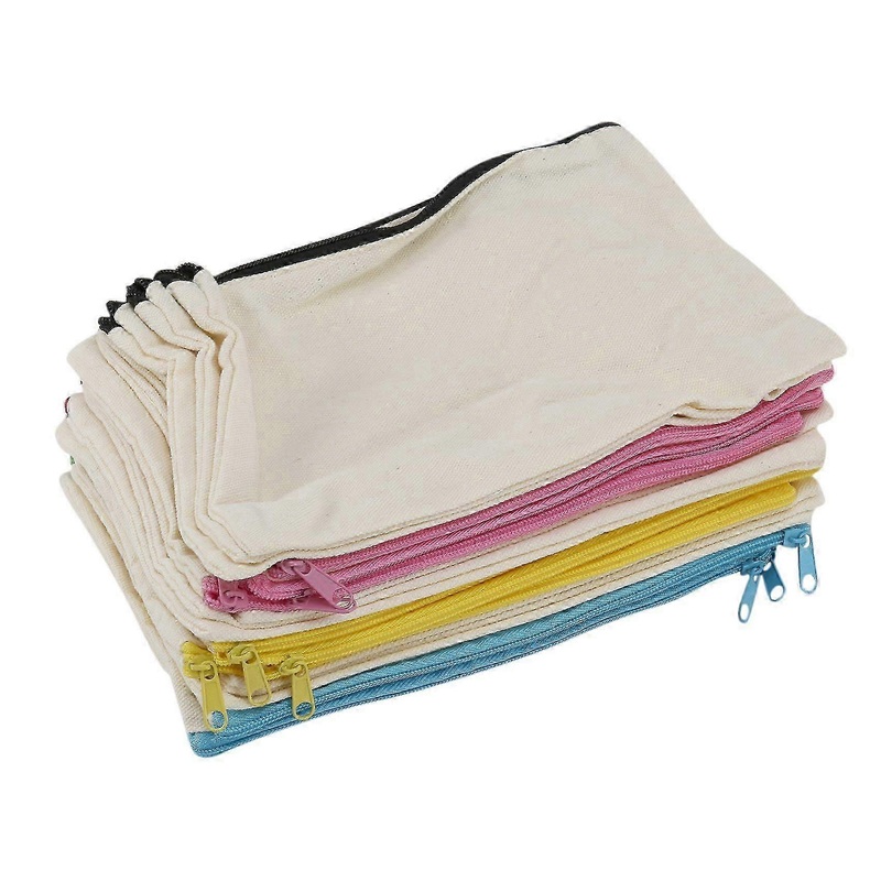 18 Pieces Canvas Makeup Bag Multipurpose Cosmetic Bag Travel Toiletry Pouch Pen Coin Bag Blank DIY