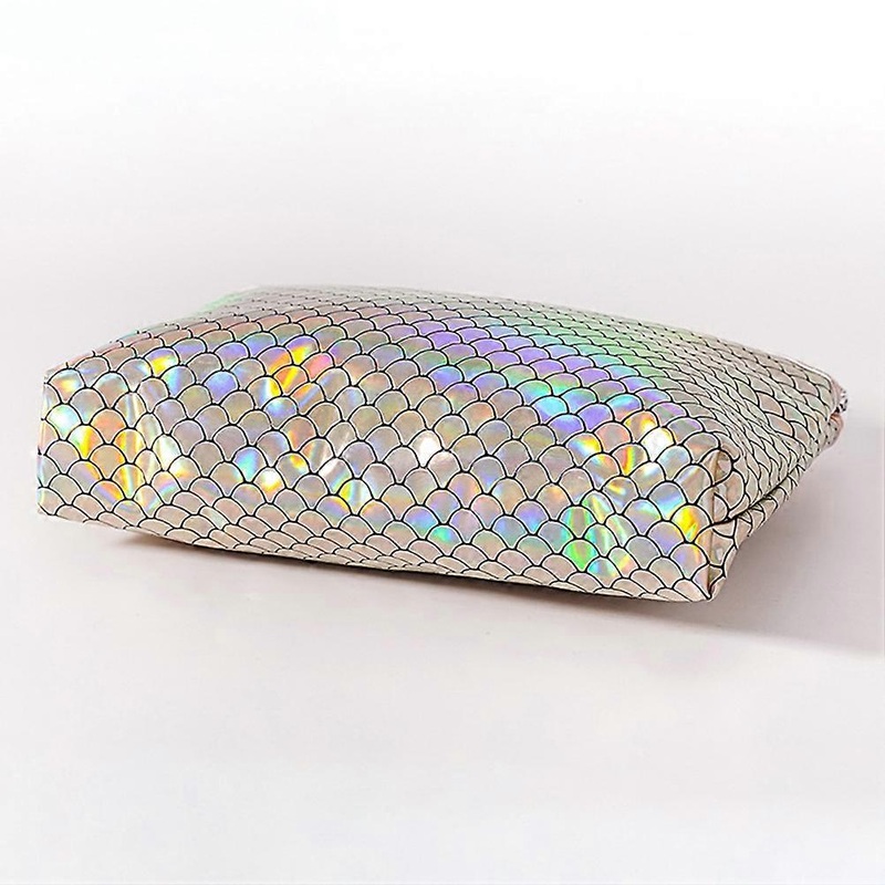 2 in 1 Clear Mermaid Fish Scale Makeup Bag Set PVC 26x7x18cm