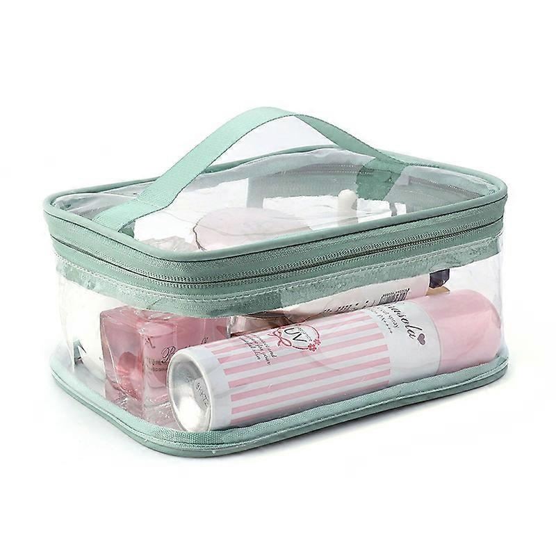 2 transparent cosmetic bag waterproof handbag portable travel work cosmetic bag double zipper storage bag (green)
