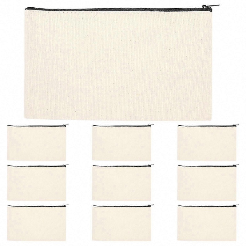 10Pcs Canvas Makeup Bags Blank DIY Zipper Pouch for Travel School Cosmetic Pencil Case Craft