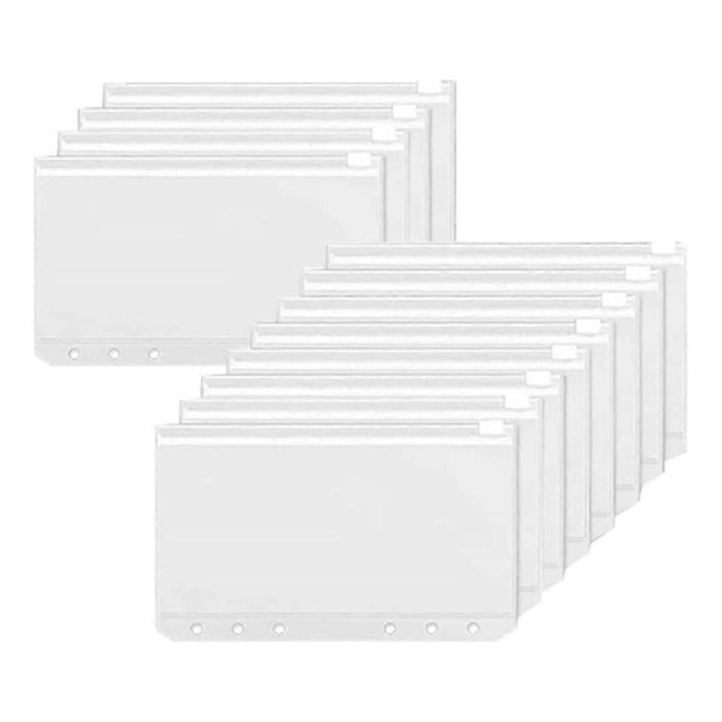 12Pcs A6 6-Hole PVC Zipper Bag for Documents, Outdoor Makeup Bag