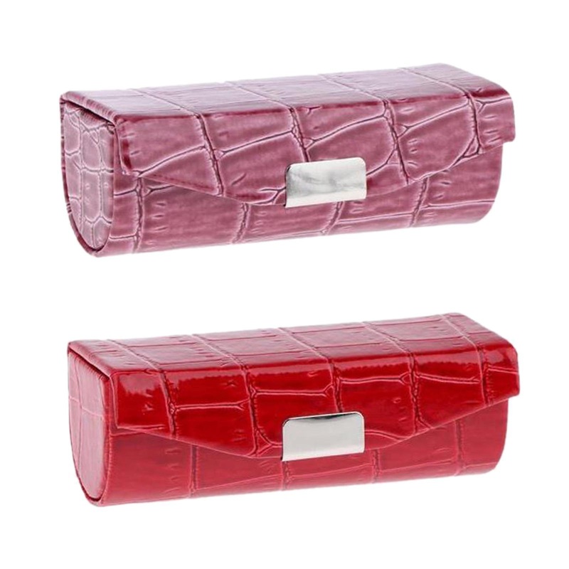 2 Colors Women PU Leather Lipstick Case with Mirror