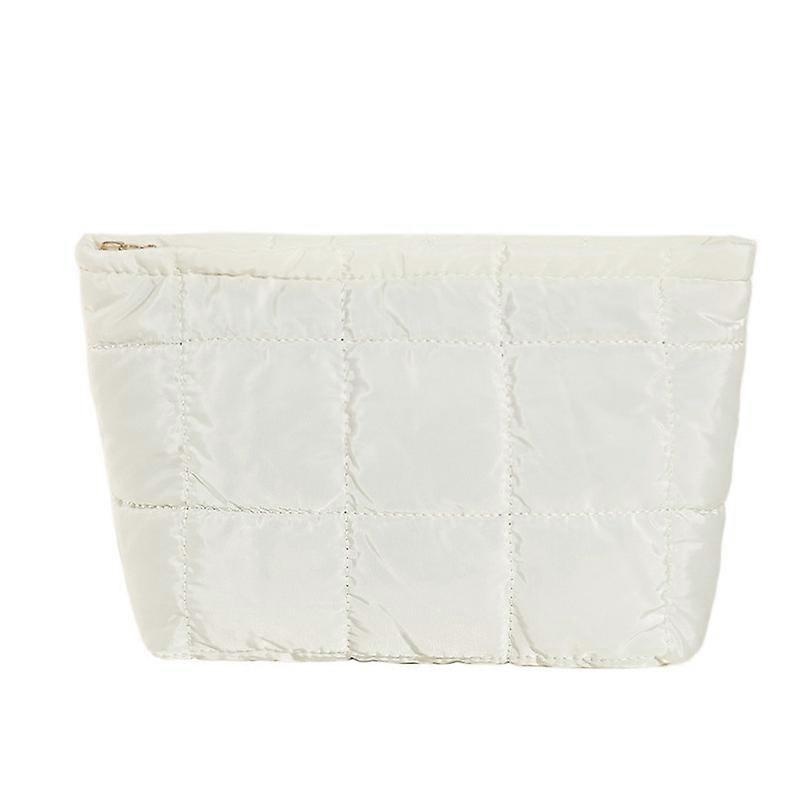 Women Cosmetic Bag Padded Quilted Solid Color Travel Cosmetic Bag (White)