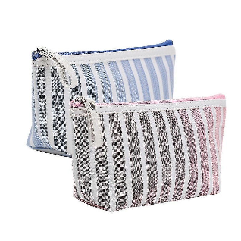 2 Pcs Travel Storage Bag Canvas Makeup Bags Coins Cash Pouch Canvas Toiletry Bag Striped Makeup Pouch Portable Makeup Bag-In Stock