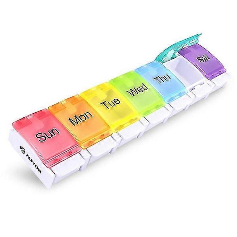 Weekly pill box for travel, BPA-free, 7 days, with spring opening and large compartment