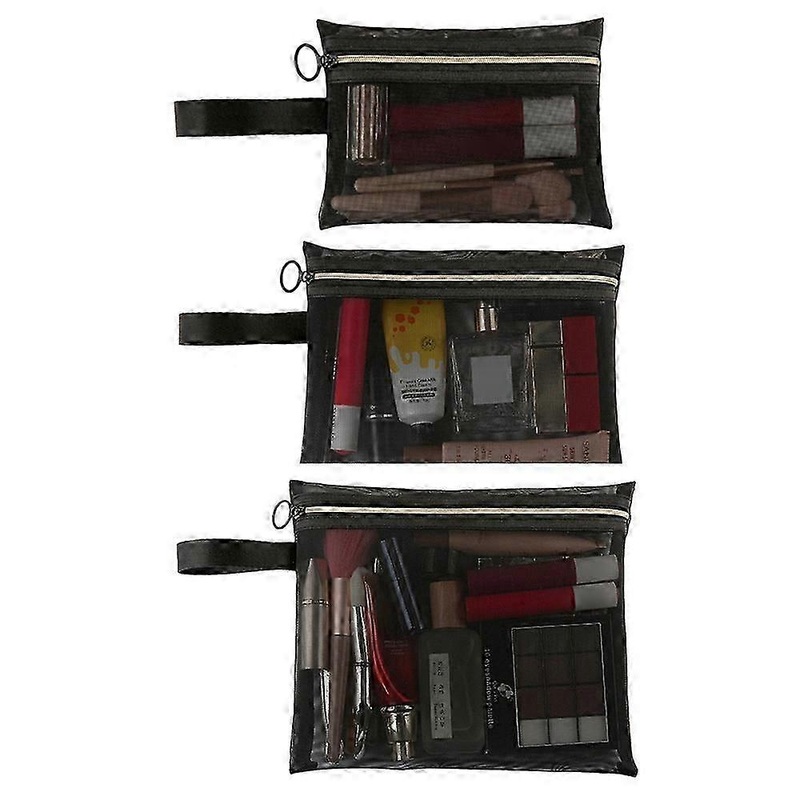 ZP044/ZP045/ZP046 3Pcs Nylon Mesh Travel Flat Makeup Bag Set with Carrying Handle