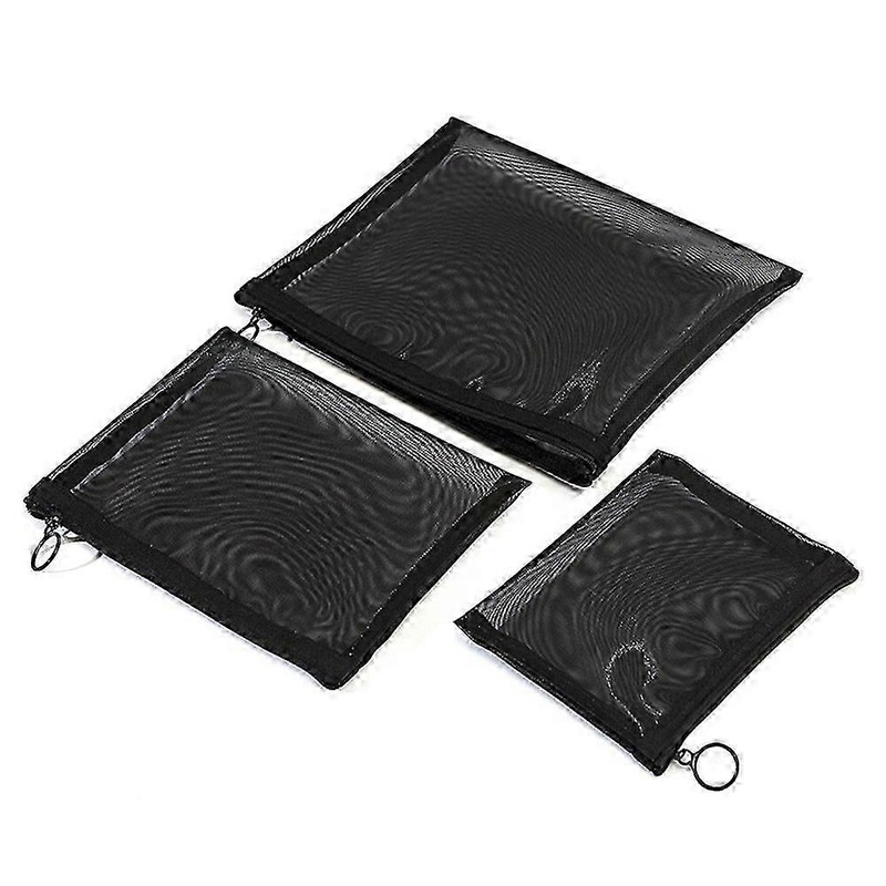 ZP06/ZP07/ZP08 3Pcs/Set Flat Cosmetic Pouch Travel Nylon Mesh Makeup Bag