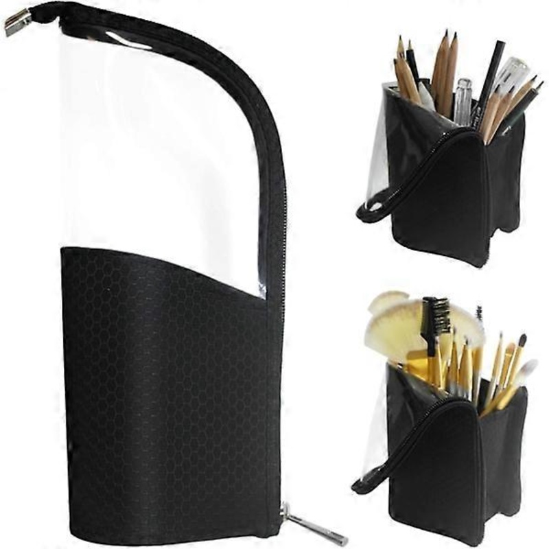 1 pc black travel case for makeup brushes, pencil case, organizer bag, cosmetic zipper bag, portable, waterproof, dustproof