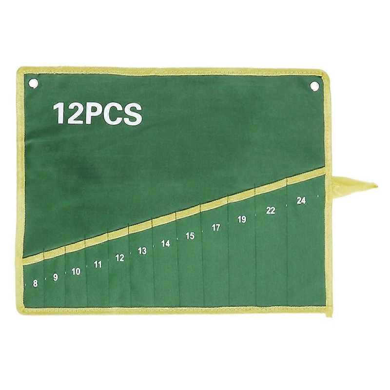1 pcs Durable Canvas Spanner Wrench Tool Roll Up Storage Bag Green 12 Pockets(470X370mm)
