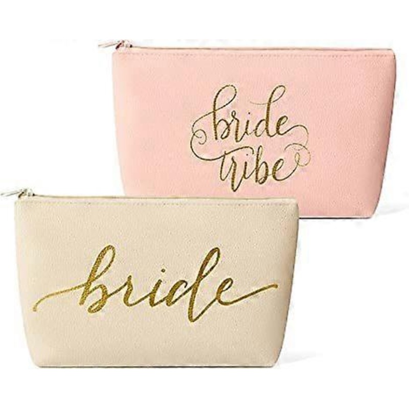 11 Piece Set – Pink Blush Bride & Bride Tribe Faux Leather Makeup & Toiletry Bags