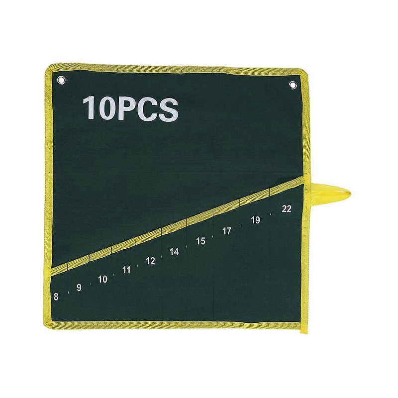 1Pc Durable Canvas Spanner Wrench Tool Roll Up Storage Bag Green 10 Pockets
