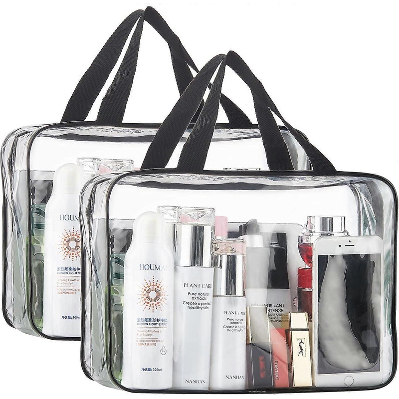 2 Pieces Large Clear Makeup Cosmetic Toiletry Organizer Bag, Clear Plastic Tote Bags, Waterproof Transparent Small Clear Handbag Purse