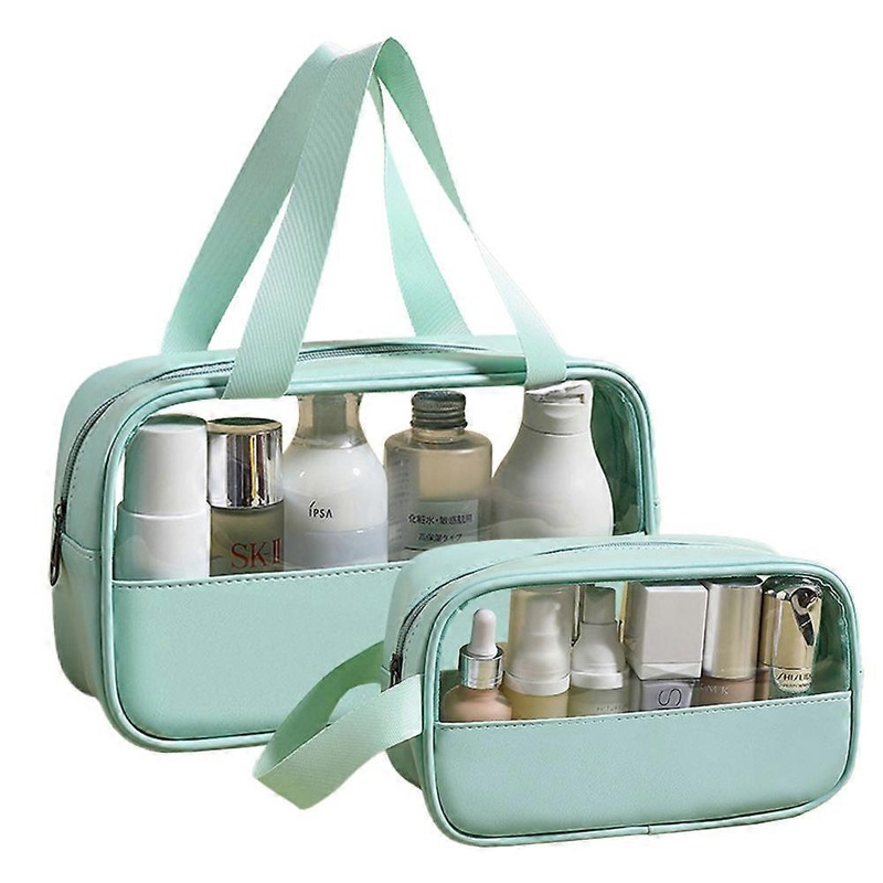 (BAG)Two splicing transparent makeup bags, PVC shower and wash bag, PU waterproof handbag