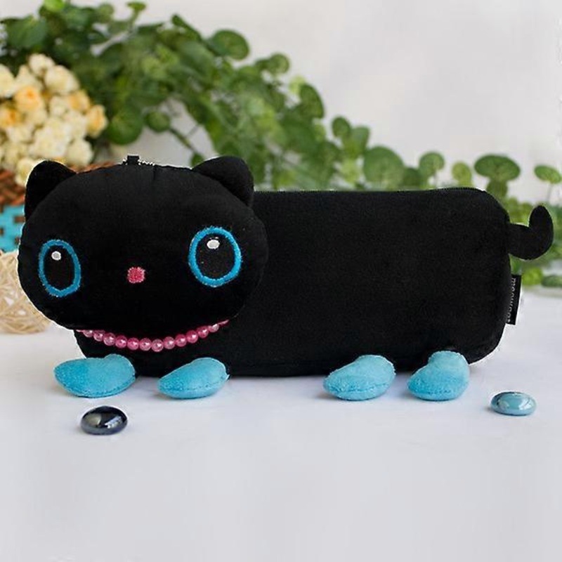 [Black Kitty] Large Plush Gadget Pencil Pouch Bag / Cosmetic Bag / Carrying Case (7.9*3.1*1.5)