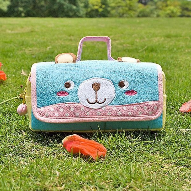 [Blue Bear] Embroidered Applique Pencil Pouch Bag / Cosmetic Bag / Carrying Case (7.9*4.3*1.4)