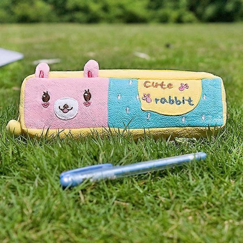 [Cute Rabbit] Embroidered Applique Pencil Pouch Bag / Cosmetic Bag / Carrying Case (7.5*2.4*1.6)