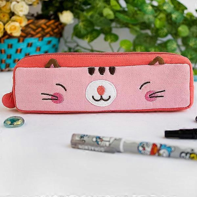 [Pinky Kitten] Embroidered Applique Pencil Pouch Bag / Cosmetic Bag / Carrying Case (7.3*1.8*1.9)