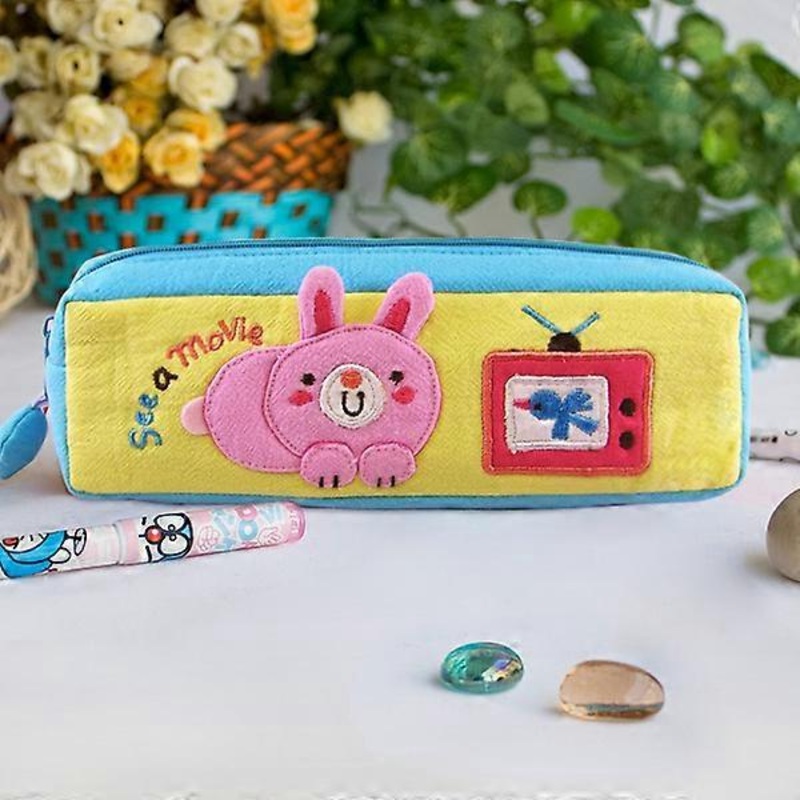 [See a Movie] Embroidered Applique Pencil Pouch Bag / Cosmetic Bag / Carrying Case (7.5*2.5*1.6)